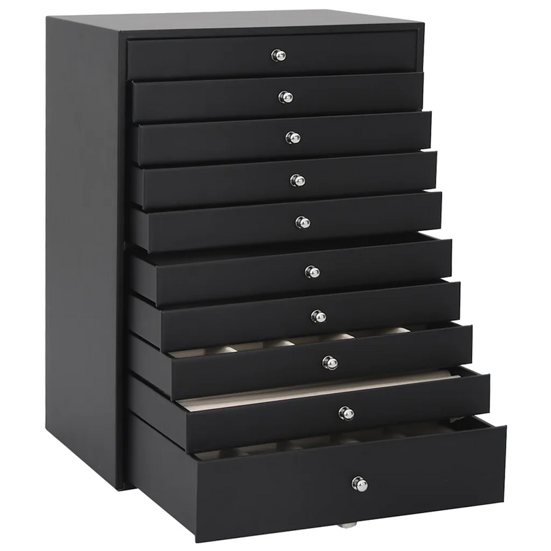 Jewellery Box 10-Layer with Watch Holders Black 29x20.5x40.5 cm