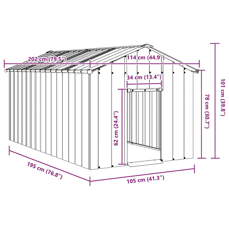 vidaXL Dog House with Roof 114x202x101 cm Galvanised Steel