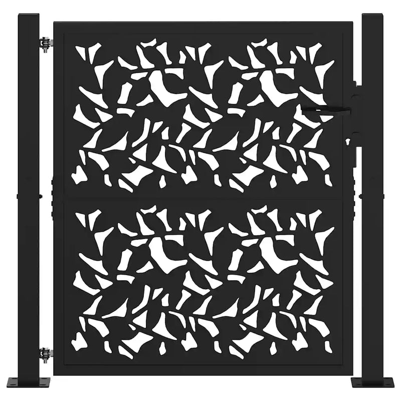Garden Gate Black 100x100 cm Steel Leaf Design