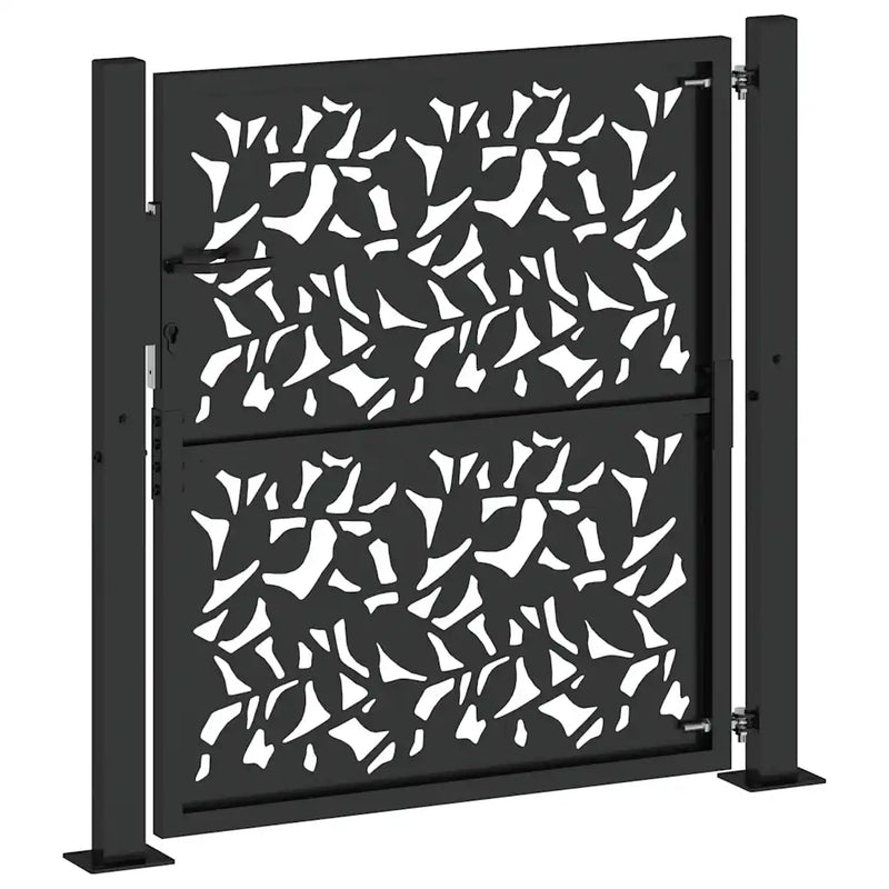 Garden Gate Black 100x100 cm Steel Leaf Design