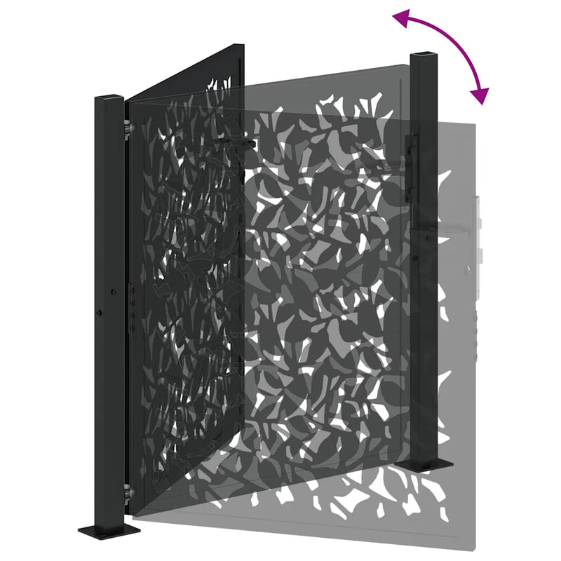 Garden Gate Black 100x100 cm Steel Leaf Design