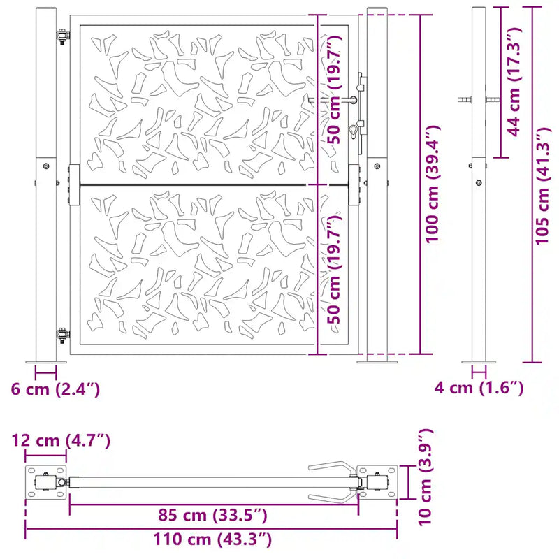 Garden Gate Black 100x100 cm Steel Leaf Design