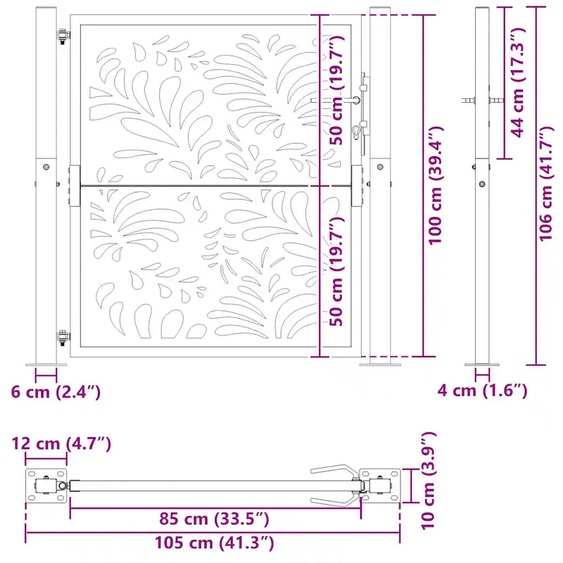 Garden Gate Black 100x100 cm Steel Wave Design
