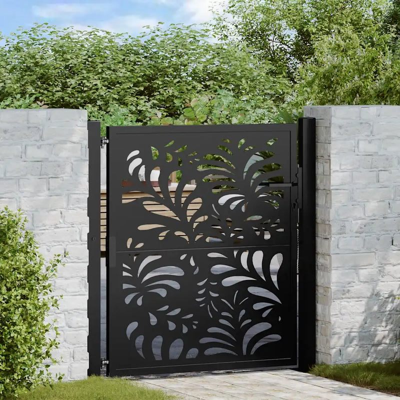 Garden Gate Black 100x100 cm Steel Wave Design