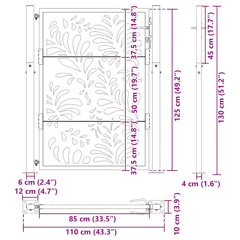 Garden Gate Black 100x125 cm Steel Wave Design