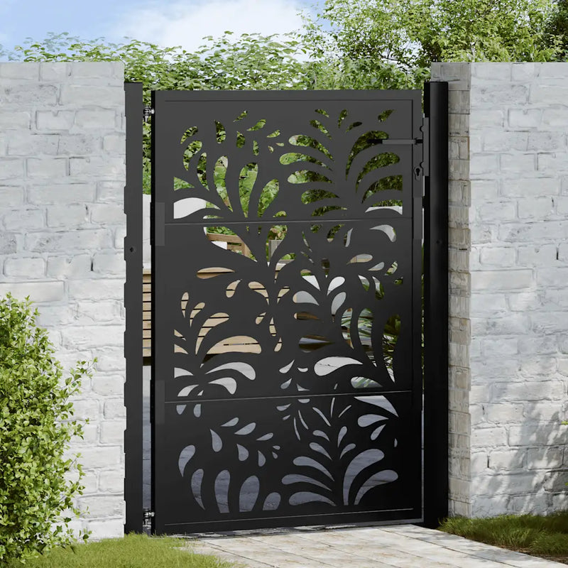 Garden Gate Black 100x125 cm Steel Wave Design