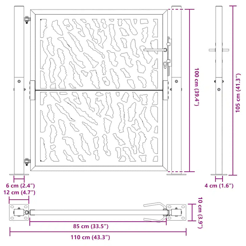 Garden Gate Black 100x100 cm Steel Trace Design