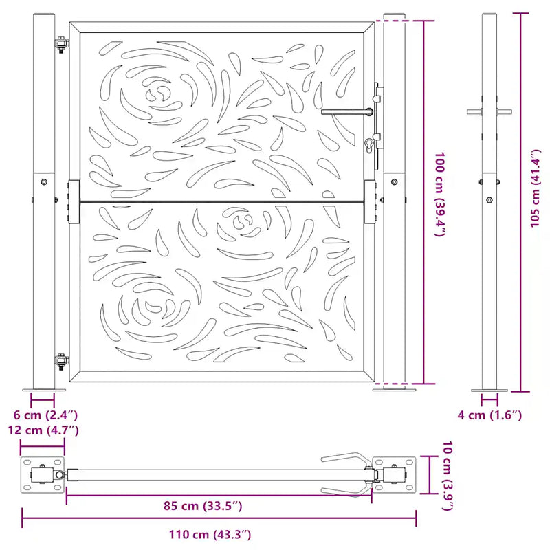 Garden Gate Black 100x100 cm Steel Flame Design