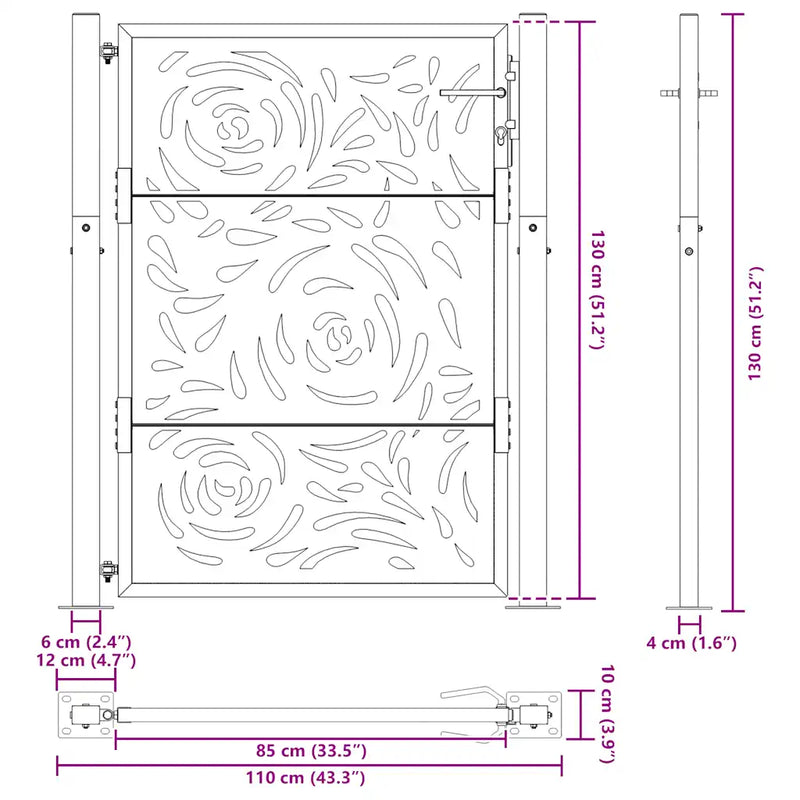 Garden Gate Black 100x125 cm Steel Flame Design