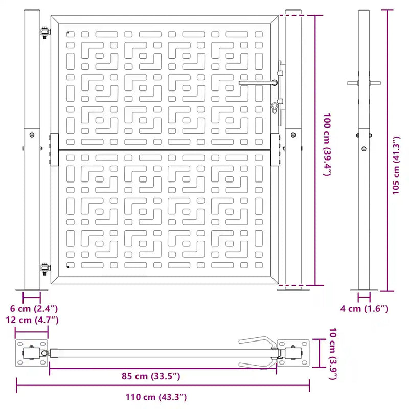Garden Gate Black 100x100 cm Steel Cross Design
