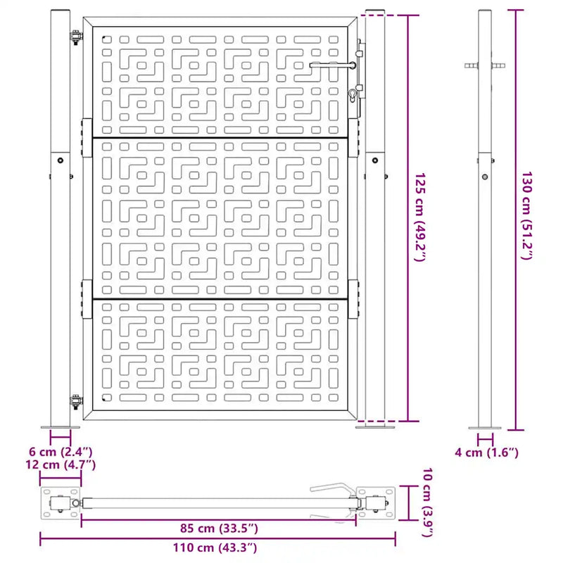 Garden Gate Black 100x125 cm Steel Cross Design