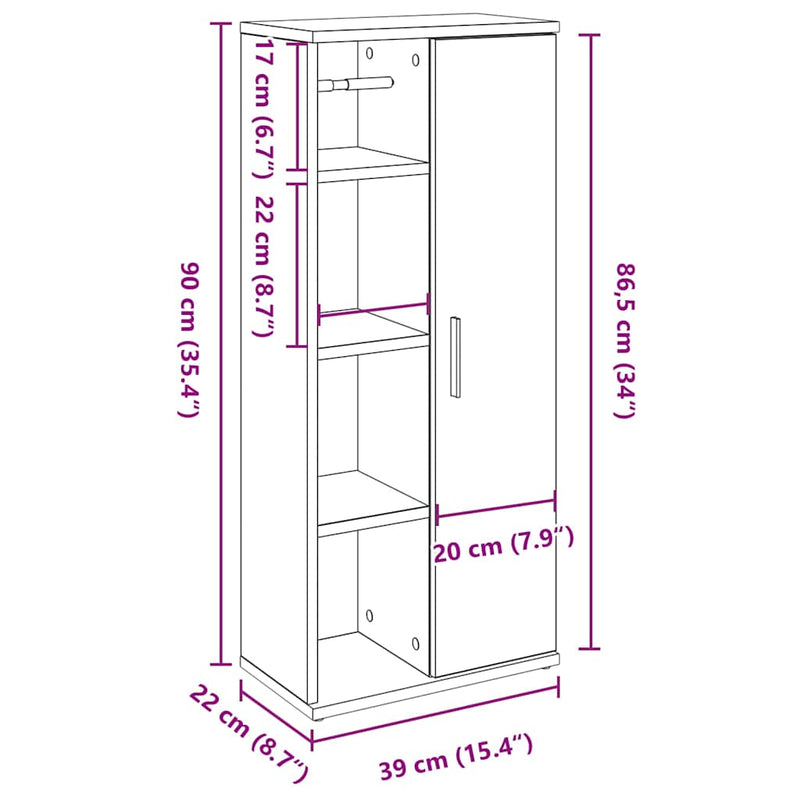 vidaXL Bathroom Cabinet with Roll Holder White 39x22x90 cm