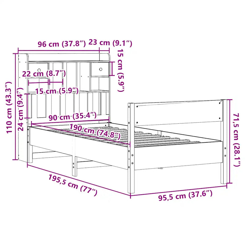 Bookcase Bed without Mattress 90x190cm Solid Wood Pine