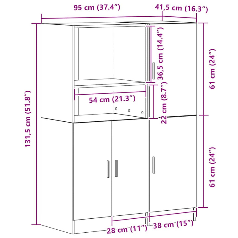 2 Piece Kitchen Cabinet Set White Engineered Wood