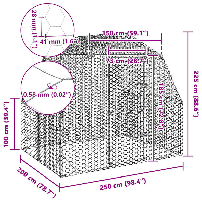 vidaXL Chicken Run 2.5x2x2.25 m Galvanised Steel