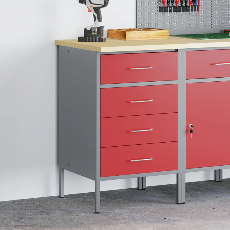 Work Bench with Drawer Red and Grey 50 x 55 x 85 cm