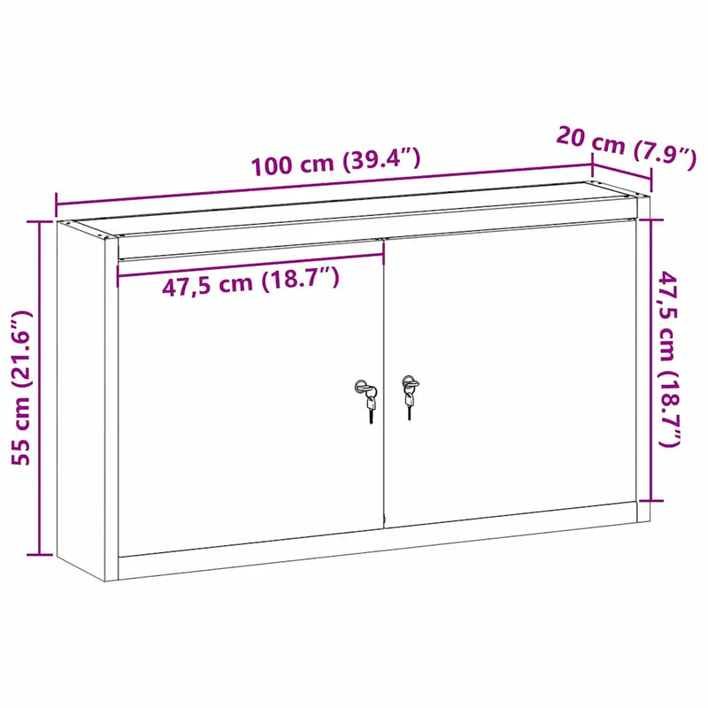 Tool Cabinet with Shelf Black and Grey 100 x 20 x 55 cm Steel