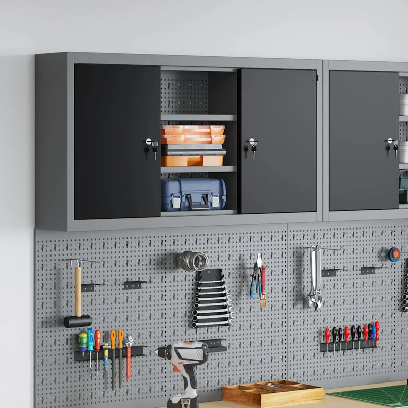 Tool Cabinet with Shelf Black and Grey 100 x 20 x 55 cm Steel