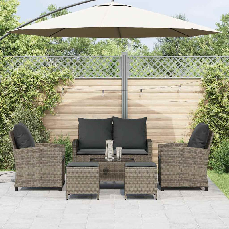 vidaXL 6 Piece Garden Sofa Set with Cushions Grey Poly Rattan