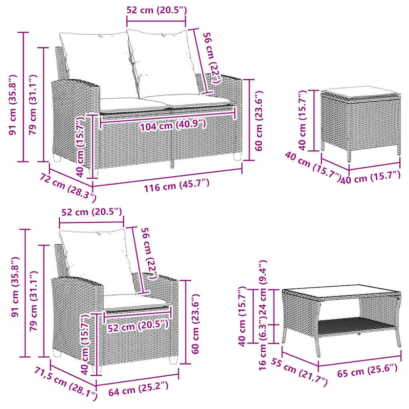 vidaXL 6 Piece Garden Sofa Set with Cushions Grey Poly Rattan