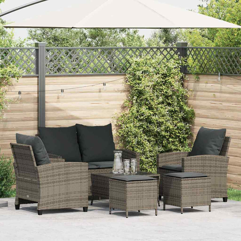 vidaXL 6 Piece Garden Sofa Set with Cushions Grey Poly Rattan