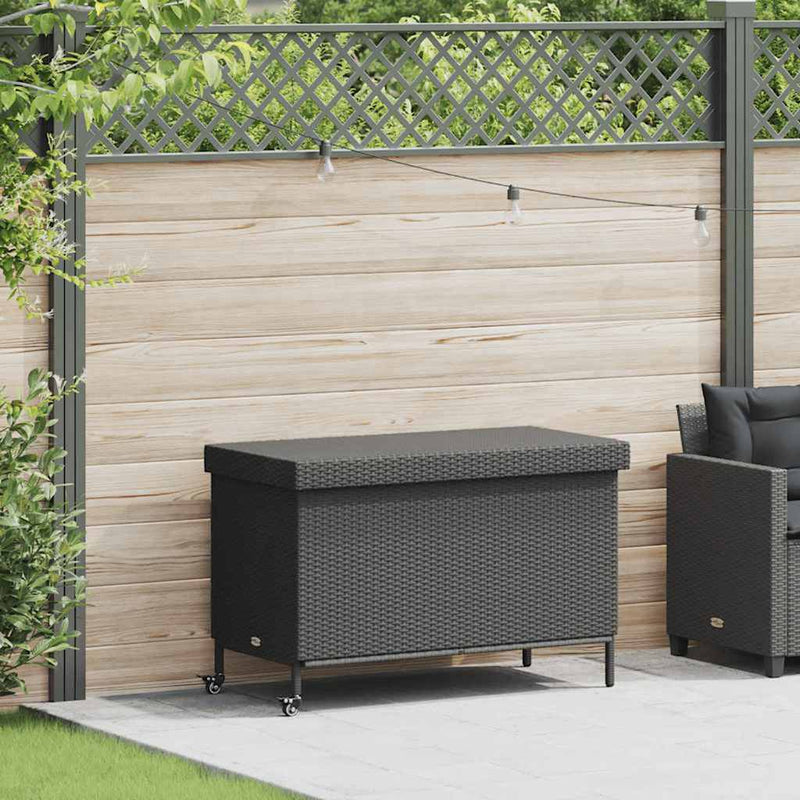 vidaXL Garden Storage Box with Wheels Black 110x55x73 cm Poly Rattan
