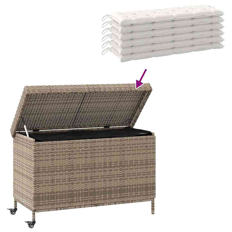 vidaXL Garden Storage Box with Wheels Grey 110x55x73 cm Poly Rattan