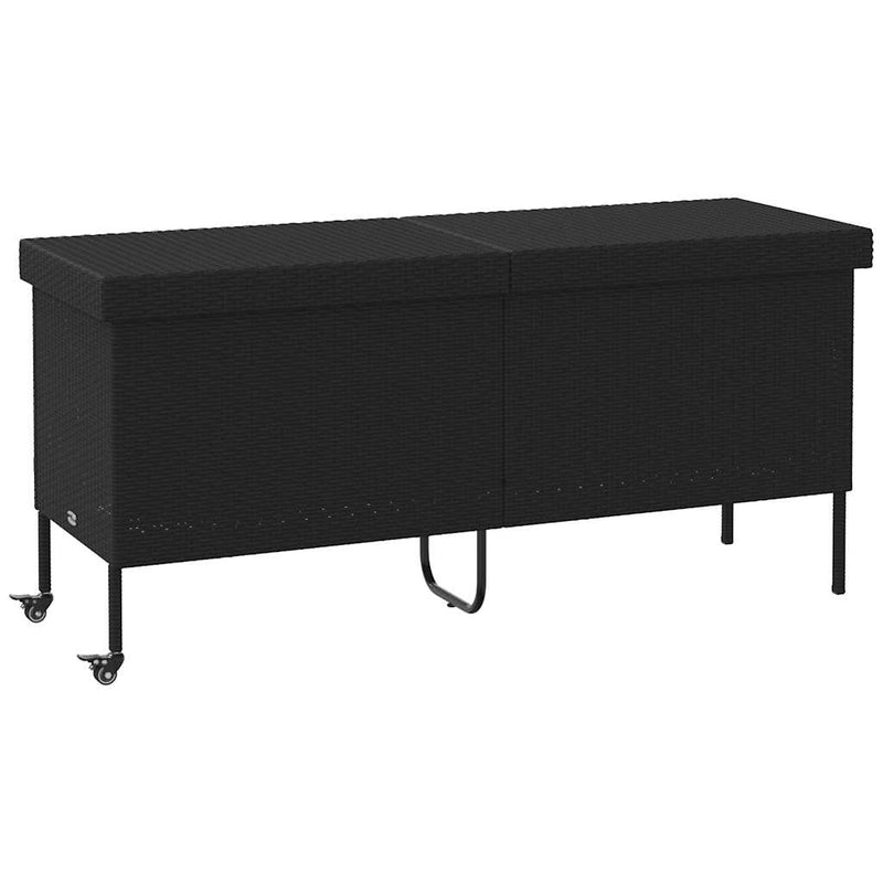 vidaXL Garden Storage Box with Wheels Black 160x55x75 cm Poly Rattan