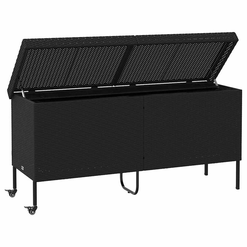 vidaXL Garden Storage Box with Wheels Black 160x55x75 cm Poly Rattan