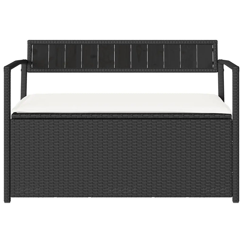 Garden Storage Bench with Cushion Black Poly Rattan