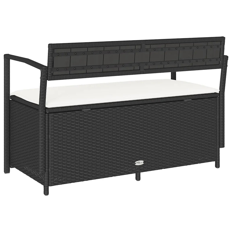 Garden Storage Bench with Cushion Black Poly Rattan