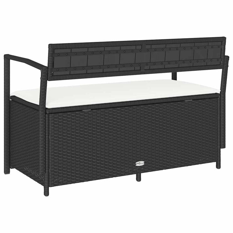 vidaXL Garden Storage Bench with Cushion Black Poly Rattan