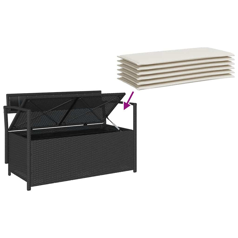 vidaXL Garden Storage Bench with Cushion Black Poly Rattan