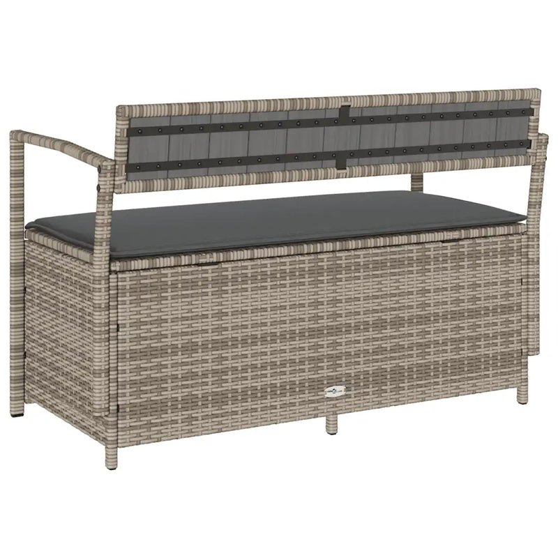 Garden Storage Bench with Cushion Grey Poly Rattan