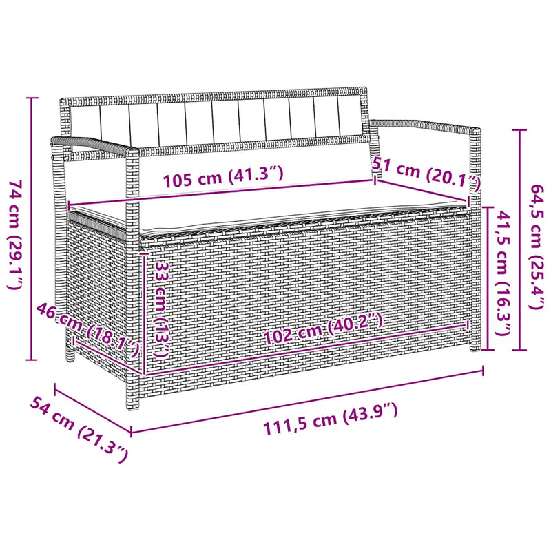 Garden Storage Bench with Cushion Grey Poly Rattan