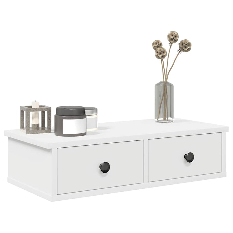 vidaXL Wall Shelf with Drawers White 60x28x15 cm Engineered Wood