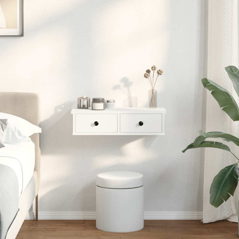 vidaXL Wall Shelf with Drawers White 60x28x15 cm Engineered Wood