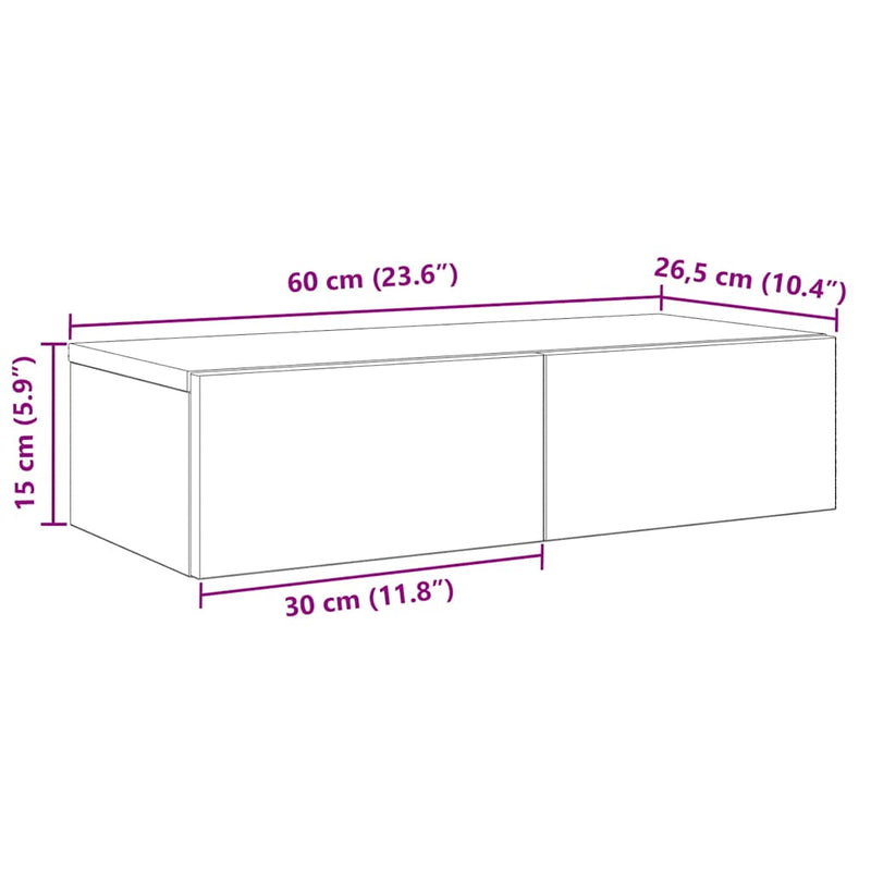 Wall Shelf with Drawers White 60x26.5x15 cm Engineered Wood