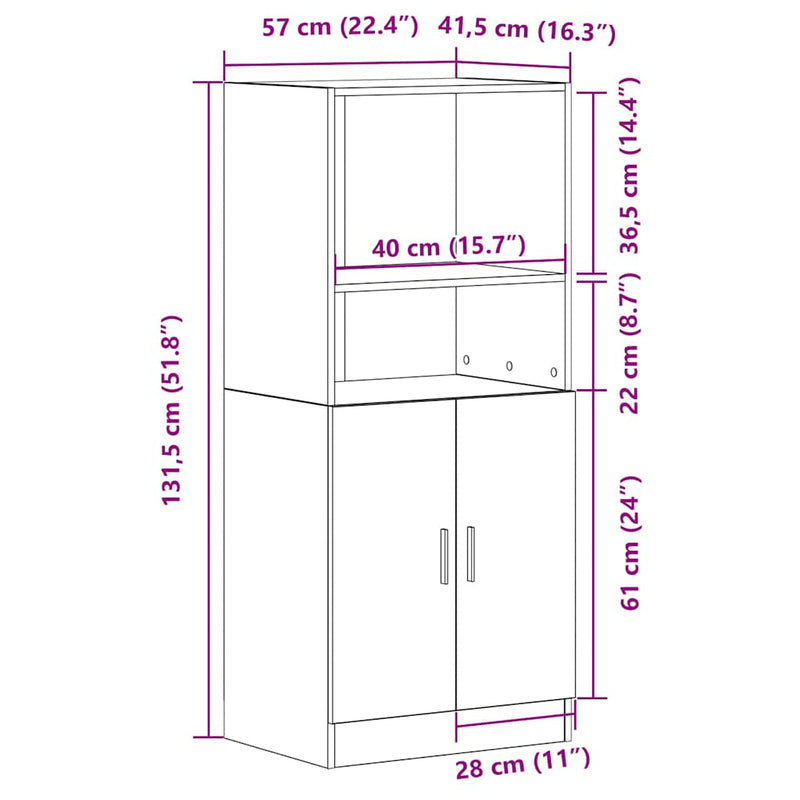 vidaXL Kitchen Cabinet White 57x41,5x131,5 cm Engineered Wood