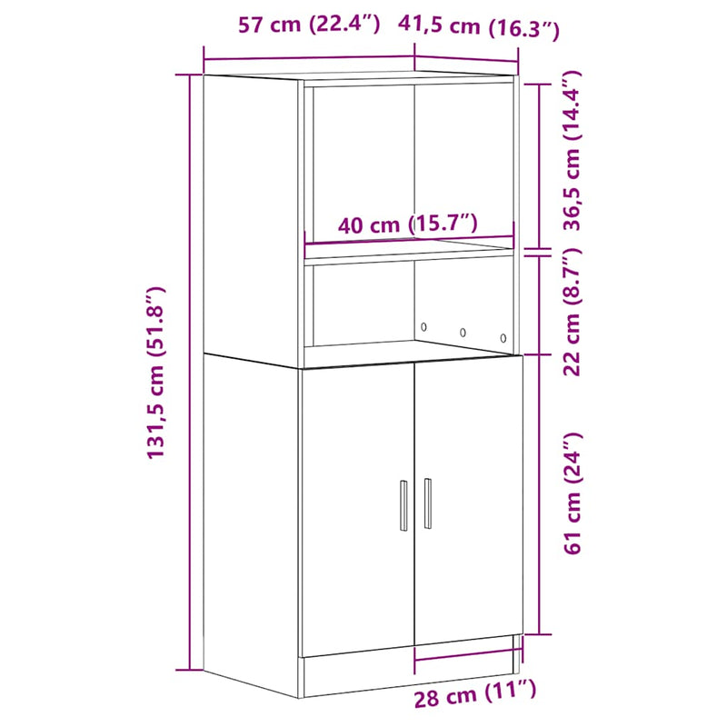 vidaXL Kitchen Cabinet Sonoma Oak 57x41,5x131,5 cm Engineered Wood