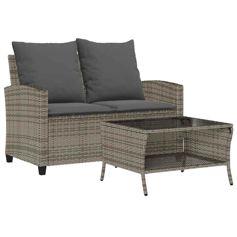 Garden Sofa 2-Seater with Cushions&Table Grey Poly Rattan