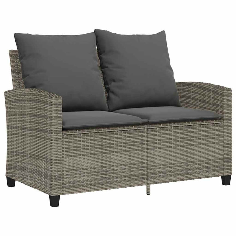 Garden Sofa 2-Seater with Cushions&Table Grey Poly Rattan