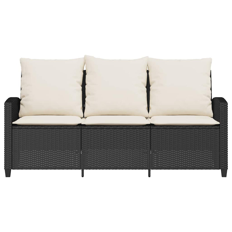 vidaXL Garden Sofa 3-Seater with Cushions&Table Black Poly Rattan