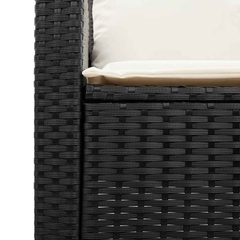 vidaXL Garden Sofa 3-Seater with Cushions&Table Black Poly Rattan