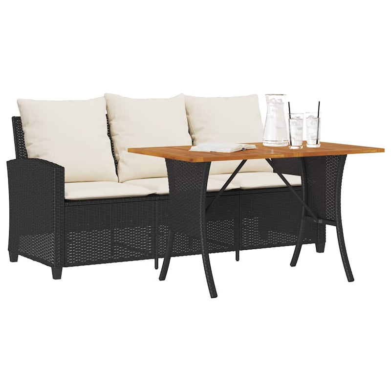 vidaXL Garden Sofa 3-Seater with Cushions&Table Black Poly Rattan