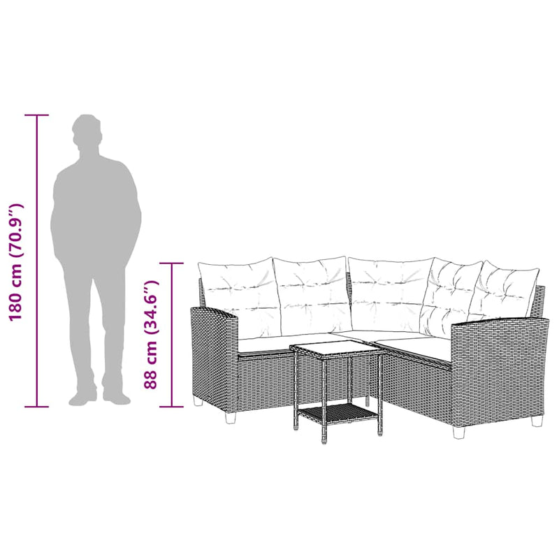 vidaXL Garden Sofa with Table&Cushions L-shaped Grey Poly Rattan