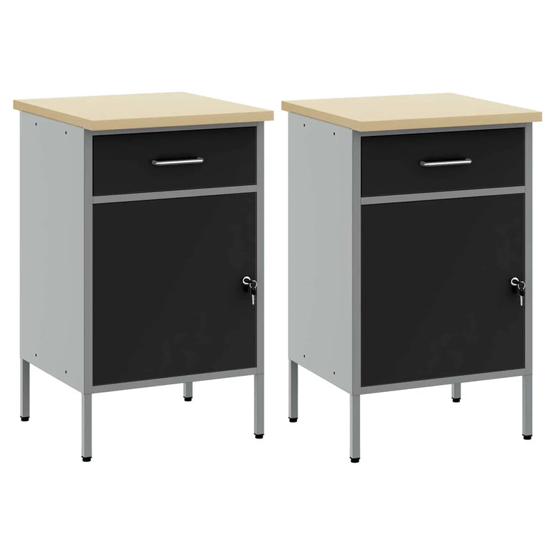 Work Cabinet with Drawer 2 pcs Black and Grey 100 x 55 x 85 cm