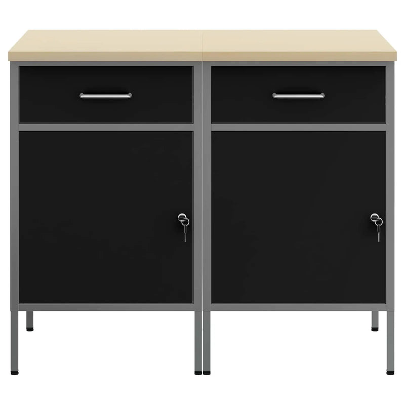 Work Cabinet with Drawer 2 pcs Black and Grey 100 x 55 x 85 cm