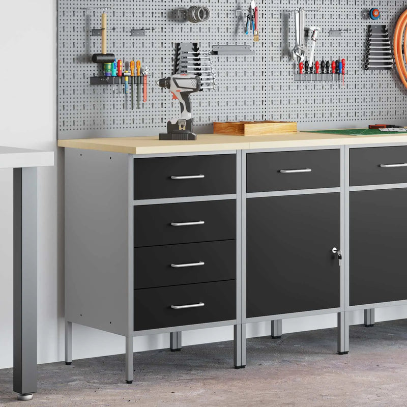 Work Cabinet with Drawer 2 pcs Black and Grey 100 x 55 x 85 cm