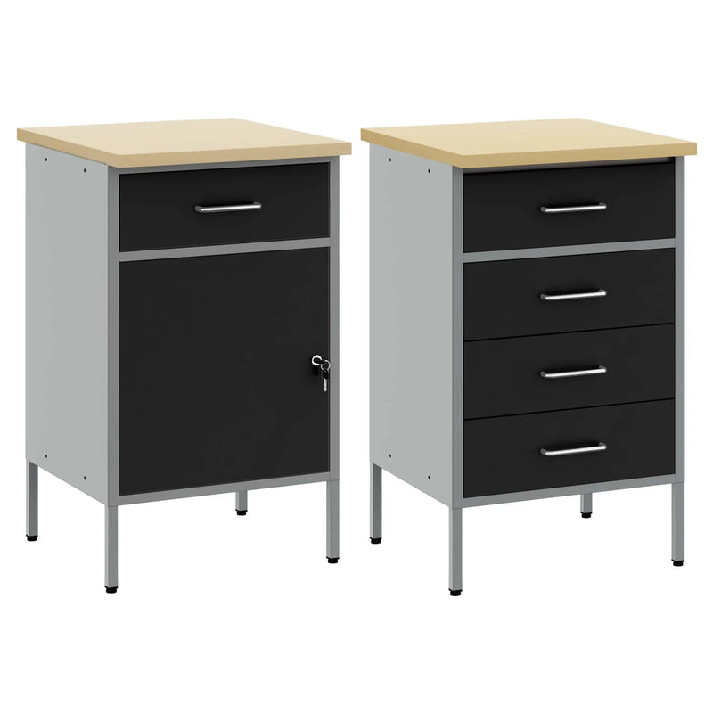 Work Cabinet with Drawer 2 pcs Black and Grey 100 x 55 x 85 cm